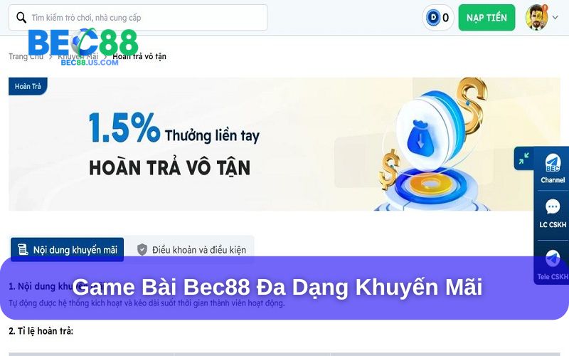 Game bài Bec88 nhiều khuyến mãi lớn hấp dẫn