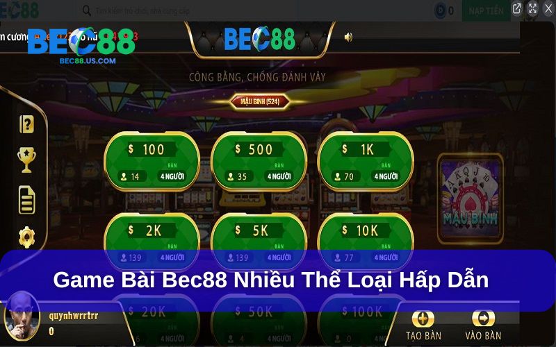 Bật mí những game bài Bec88 phổ biến nhất