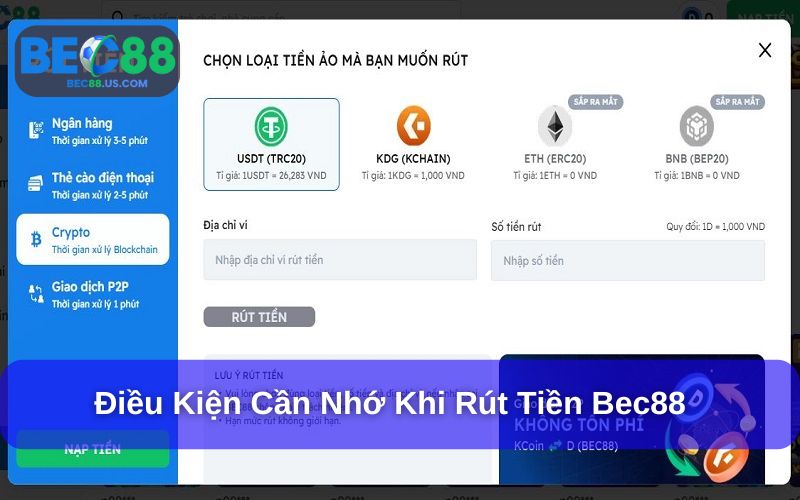 Các điều kiện quan trọng phải nhớ khi rút tiền Bec88 Các điều kiện quan trọng phải nhớ khi rút tiền Bec88