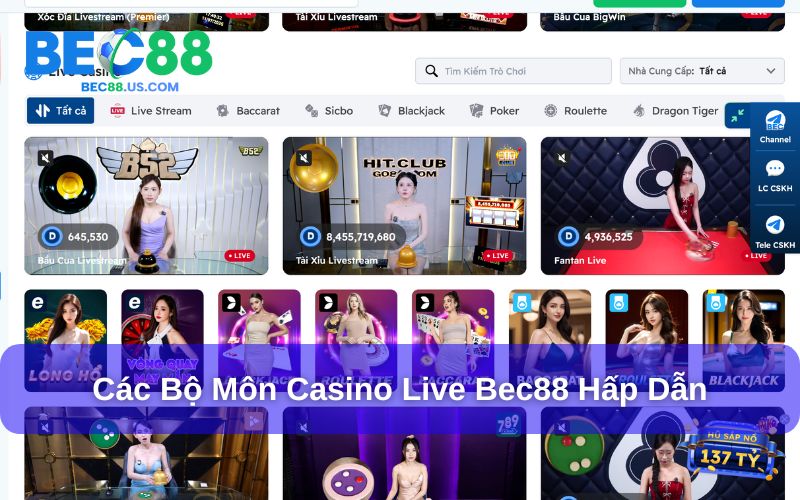 Các bộ môn giải trí hấp dẫn tại casino Bec88